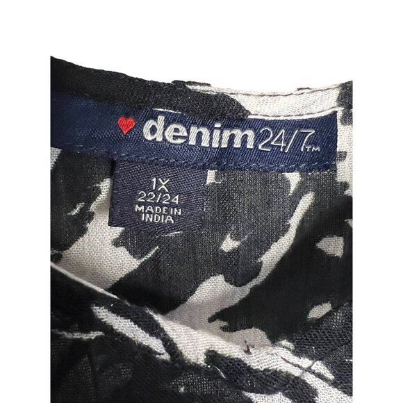 Denim 24/7 Black & White Abstract Print Dress 1X 22/24 Oversized Maxi - Picture 10 of 13